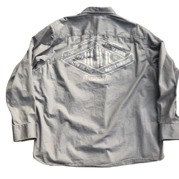 Rocawear Button Up Hip Hop Shirt Cotton Long Sleeve Mens Sz 3XL XXXL Gray - Picture 2 of 7